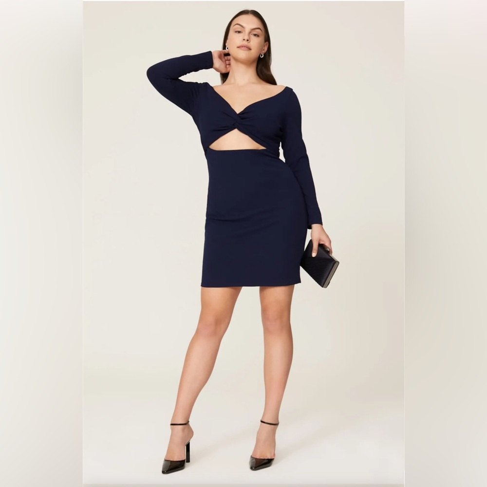 Dress The Population Jade Cut Out Long Sleeves  Cocktail Mini Dress Navy large